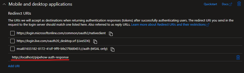 Allowing public client redirect URI on the app registration