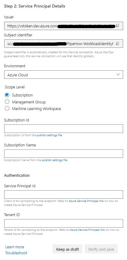 Step 2 of Manual Service Connection with Workload Identity Federation